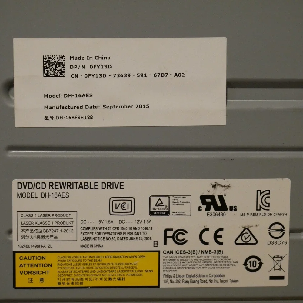 2015 Dell Inspiron‎ 3847 CD/DVD +RW Writer Burner Drive  - Model DH-16AES